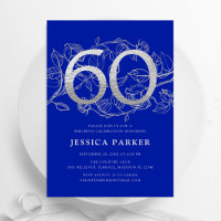 Elegant Royal Blue Silver 60th Birthday