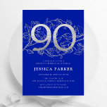 Elegant Royal Blue Silver 90th Birthday Invitation<br><div class="desc">Elegant royal blue silver 90th birthday party invitation. Customizable modern feminine design featuring roses botanical accents and faux glitter silver. Simple floral invite card perfect for a stylish female bday celebration. Personalize with your own details. Printed Zazzle invitations or instant download digital printable template.</div>