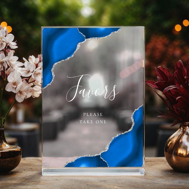 Elegant Royal Blue Silver Agate Wedding Favors Acrylic Sign (Creator Uploaded)