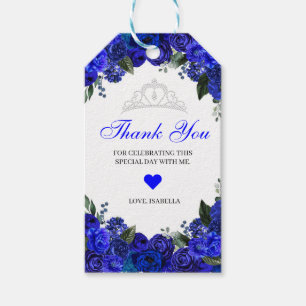 Elegant Royal Blue Silver Floral Thank You Gift Tags