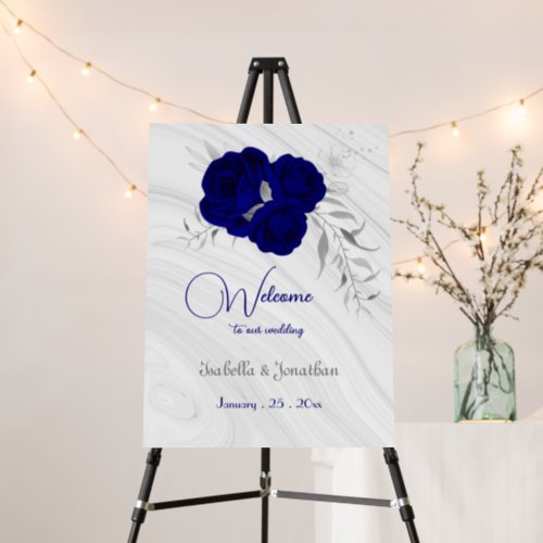 elegant royal blue silver floral welcome sign