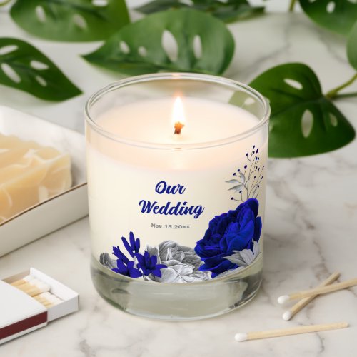 elegant royal blue  silver flowers  scented candle