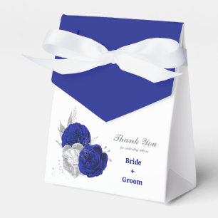 elegant royal blue silver flowers wedding favor boxes