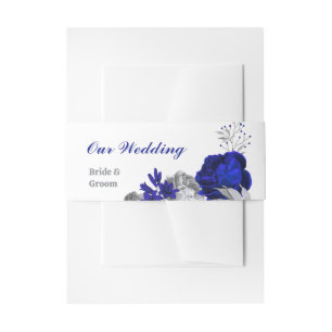 elegant royal blue silver flowers wedding invitation belly band
