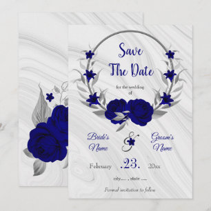 elegant royal blue silver gray floral save the dat date