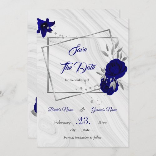 elegant royal blue silver gray geometric save the  save the date