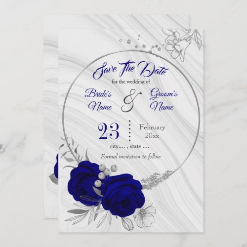 elegant royal blue silver gray  save the date