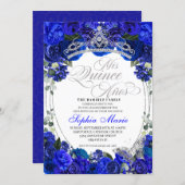 Elegant Royal Blue Silver Quinceanera Birthday  Invitation (Front/Back)