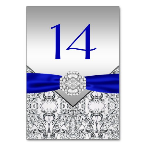 Elegant Royal Blue Silver Wedding Table Number