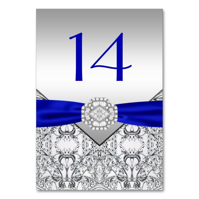 Elegant Royal Blue Silver Wedding Table Number (Front)