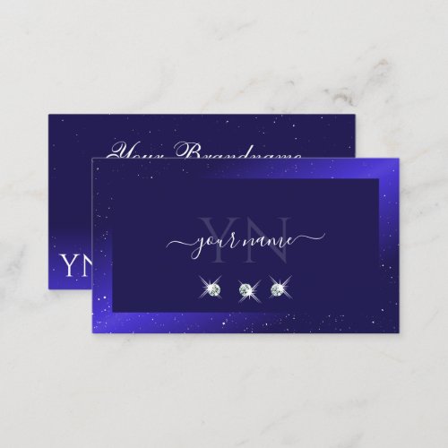 Elegant Royal Blue Sparkling Diamonds and Initials Business Card