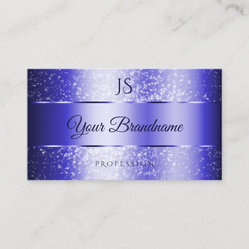 Elegant Royal Blue Sparkling Glitter with Monogram Business Card