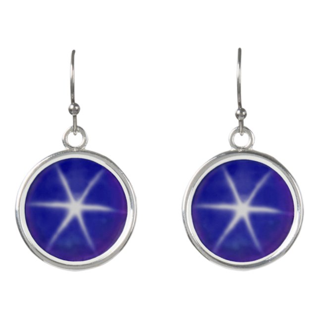 Elegant royal blue star sapphire photo earrings (Front)