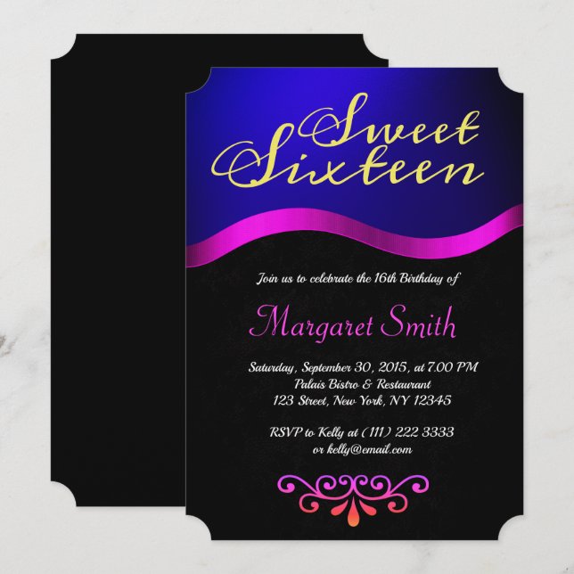 Elegant Royal Blue Sweet 16 Invite (Front/Back)