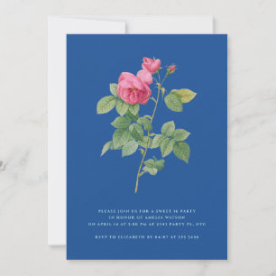 Elegant Royal Blue Sweet 16 Vintage Floral Invitation
