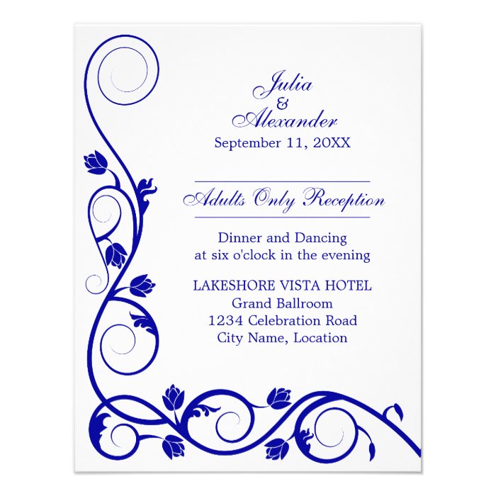 Elegant Royal Blue Swirls Reception Cards Personalized Invite