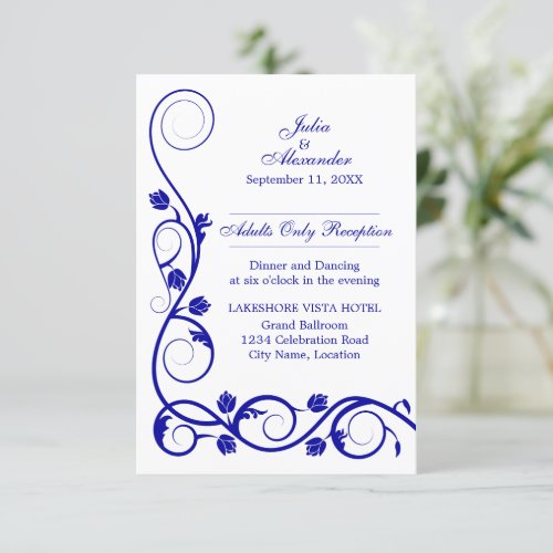 Elegant Royal Blue Swirls Reception Cards Invite