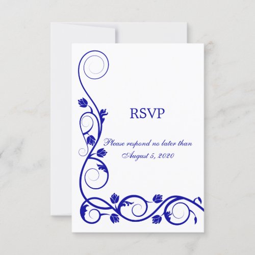 Elegant Royal Blue Swirls RSVP / Reply Card Invite
