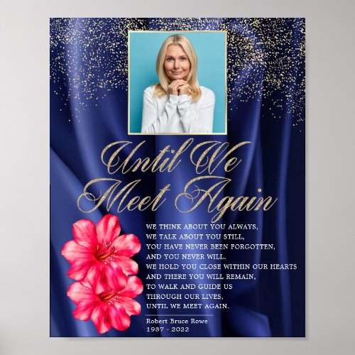 Elegant Royal Blue Velvet Floral Funeral Poem Sign