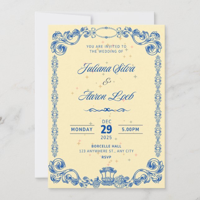 Elegant Royal Blue Vintage Wedding Invitation  (Front)