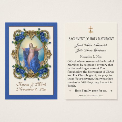 Elegant Royal Blue Virgin Mary Wedding Holy Cards