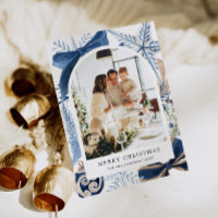 Elegant Royal Blue Watercolor Arch Photo Christmas