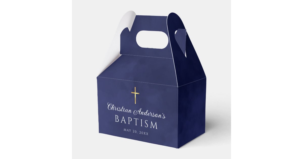 Elegant Royal Blue Watercolor Baptism Boy Favor Boxes | Zazzle