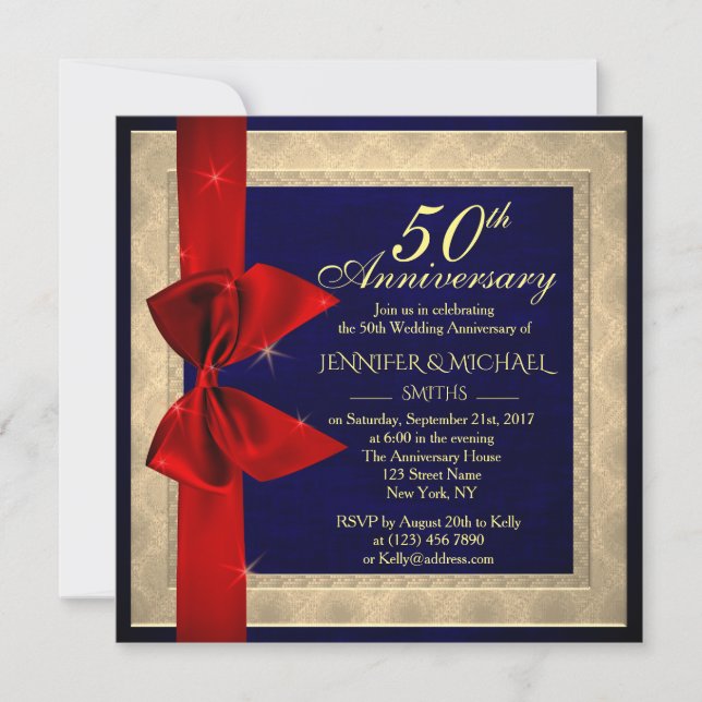 Elegant royal blue wedding Anniversary Invite (Front)