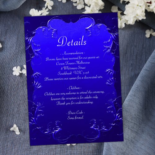 Elegant Royal Blue Wedding Details Enclosure Card