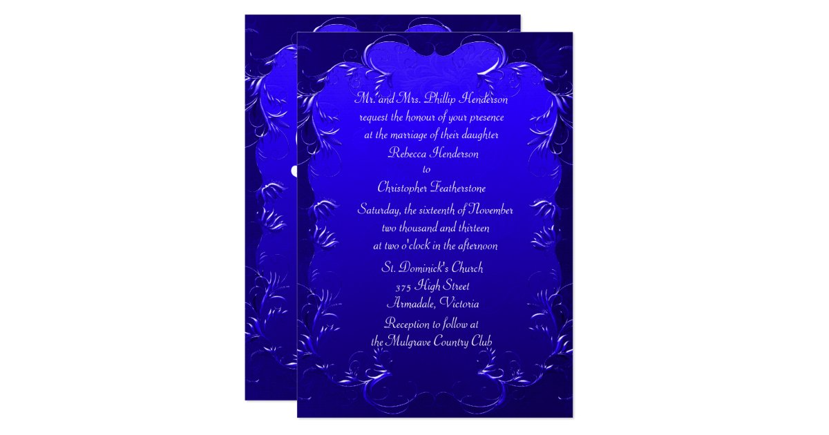 Elegant Royal Blue Wedding Invitation