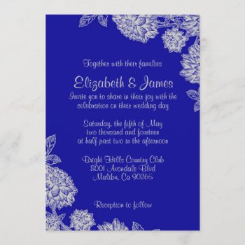 Elegant Royal Blue Wedding Invitations by topinvitations at Zazzle