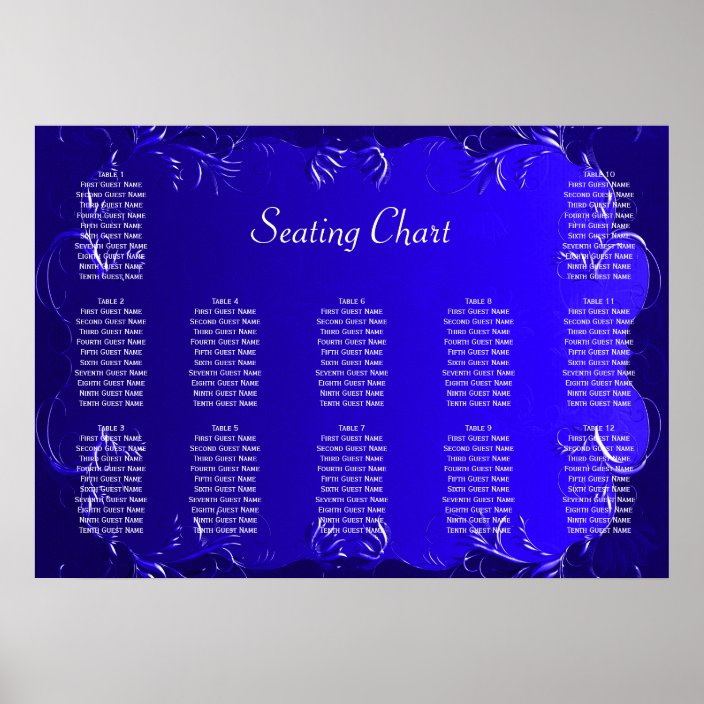 Elegant Royal Blue Wedding Reception Seating Chart | Zazzle.com