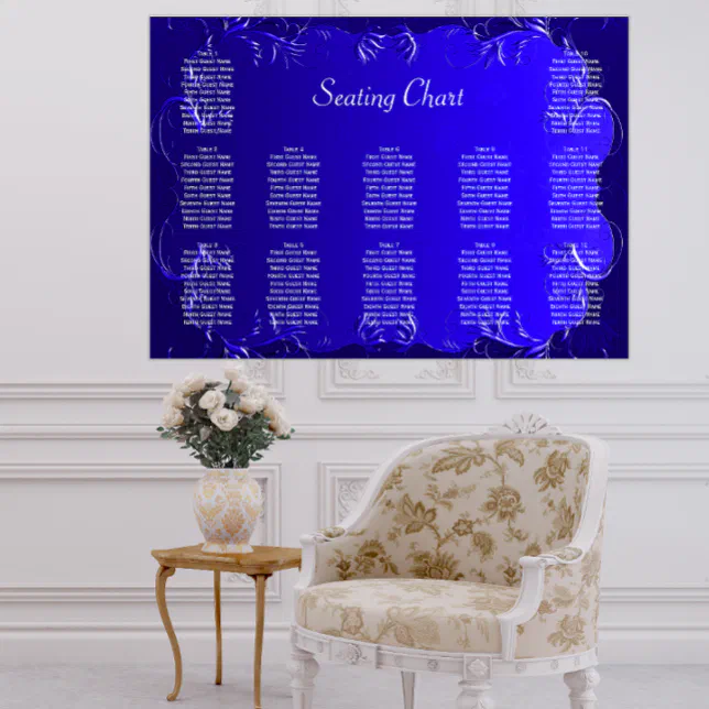 Elegant Royal Blue Wedding Reception Seating Chart | Zazzle