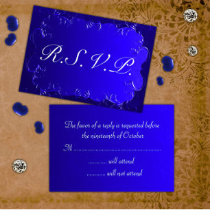 Elegant Royal Blue Wedding RSVP Card