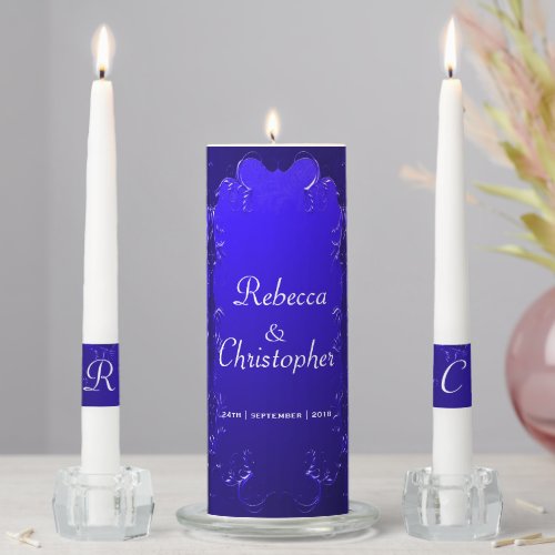 Elegant Royal Blue Wedding Table Centerpiece Unity Candle Set