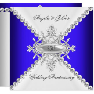 Elegant Royal Blue White 25th Wedding Anniversary Card