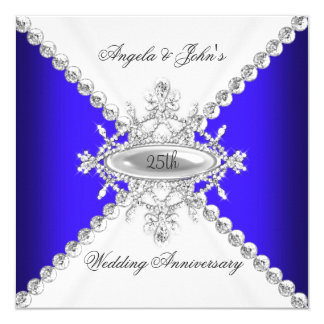 Elegant Royal Blue White 25th Wedding Anniversary Card