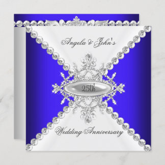 Elegant Royal Blue White 25th Wedding Anniversary Invitation