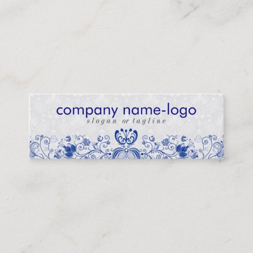 Elegant Royal Blue &amp; White Floral Damask &amp; Swirls Business Card Template