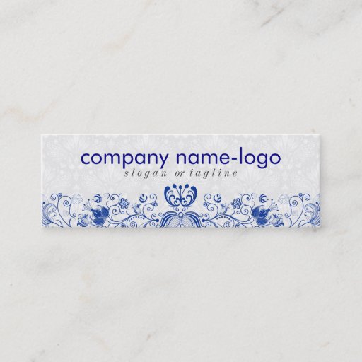 Customizable Elegant Royal Blue &amp; White Floral Damask &amp; Swirls Business Card Template