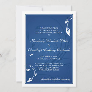 Elegant Royal Blue White Floral Wedding Invitation