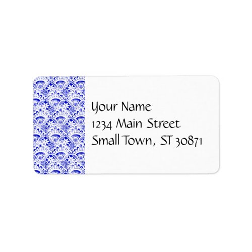 Elegant Royal Blue White Lace Damask Pattern Label