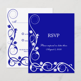Elegant Royal Blue White Swirls RSVP Card
