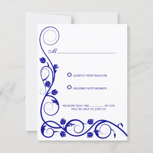 Elegant Royal Blue White Swirls RSVP / Reply Card Announcement