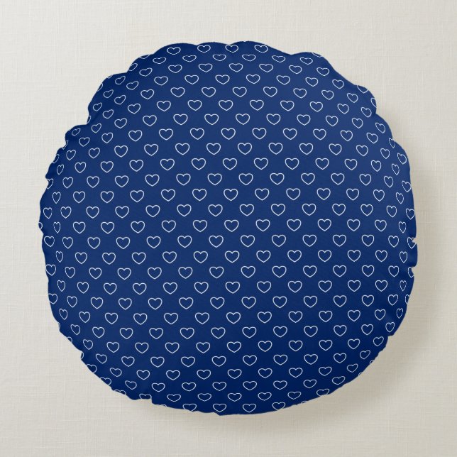 Elegant Royal Blue With White Hearts Pattern Round Pillow (Front)
