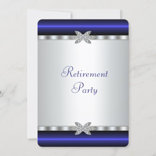 Elegant Royal Blue Womans Retirement Party Custom Invite