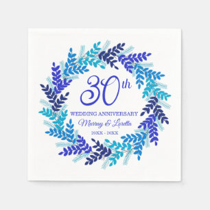 Elegant Royal Blue Wreath 30th Wedding Anniversary Napkins