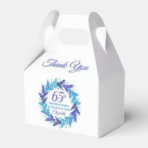 Elegant Royal Blue Wreath 65th Birthday Party Favor Boxes