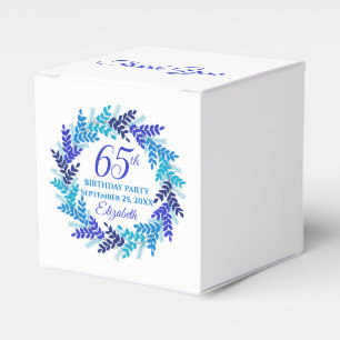Elegant Royal Blue Wreath 65th Birthday Party Favor Boxes