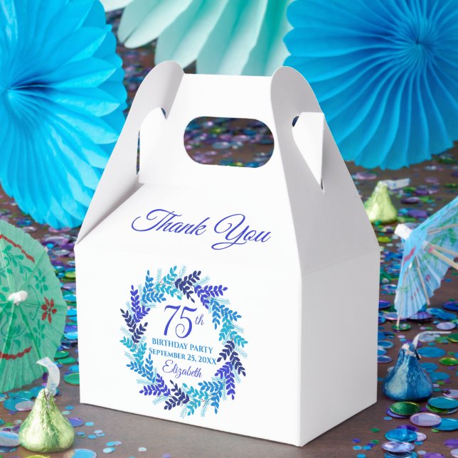 Elegant Royal Blue Wreath 75th Birthday Party Favor Boxes (Party)